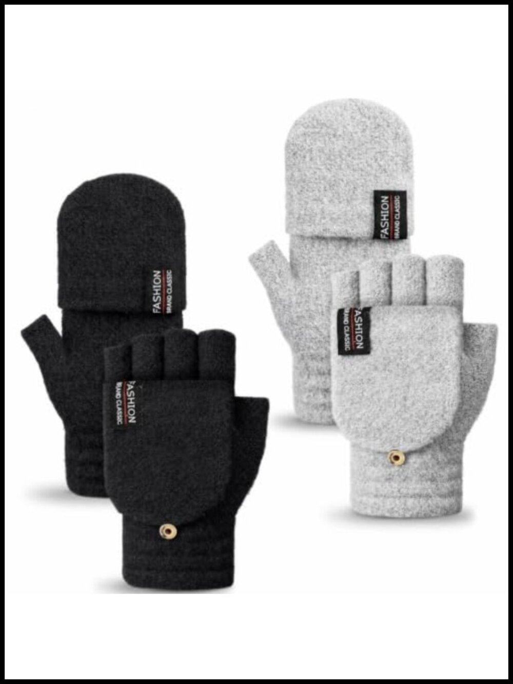 Acrylic Fingerless Gloves Convertible Mittens 2 Pairs